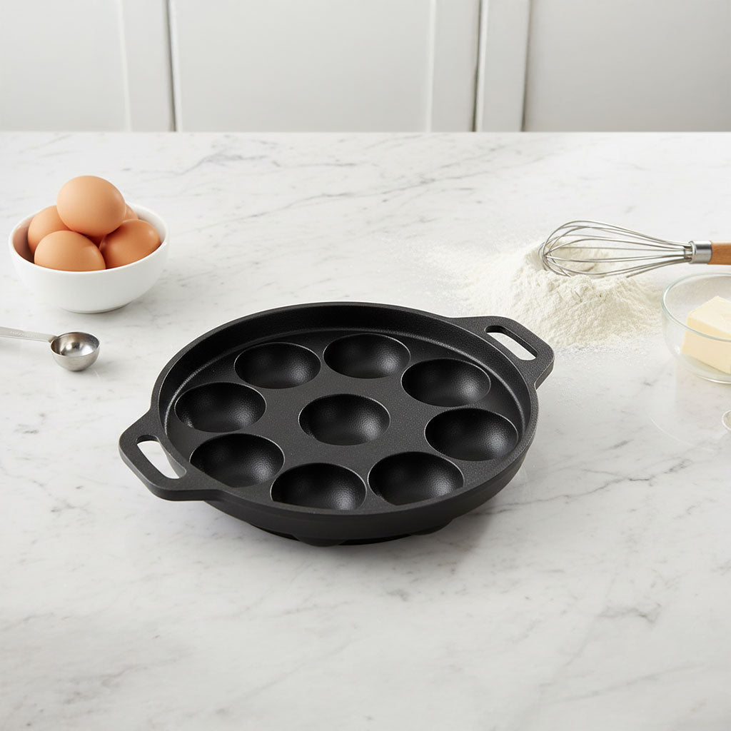 Cast Iron Paniyaram 9 Pit Round