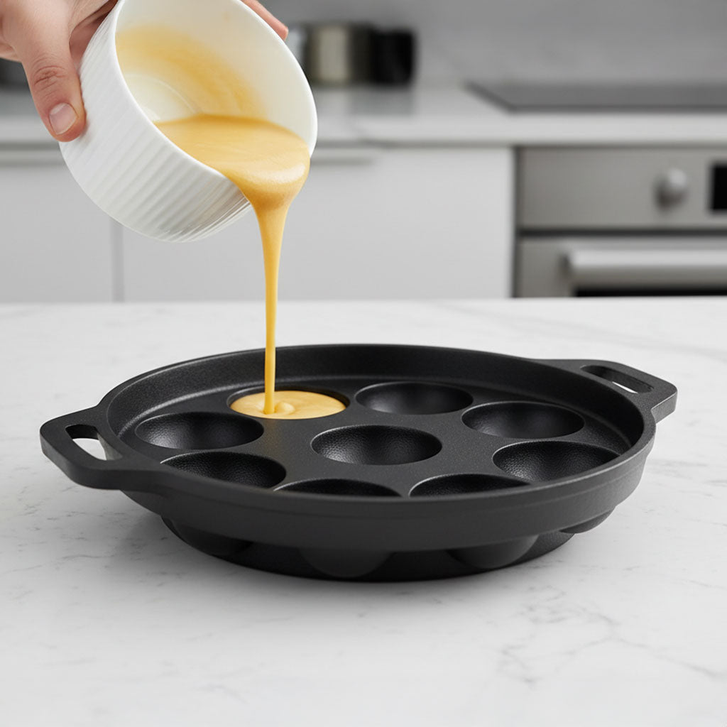 Cast Iron Paniyaram 9 Pit Round